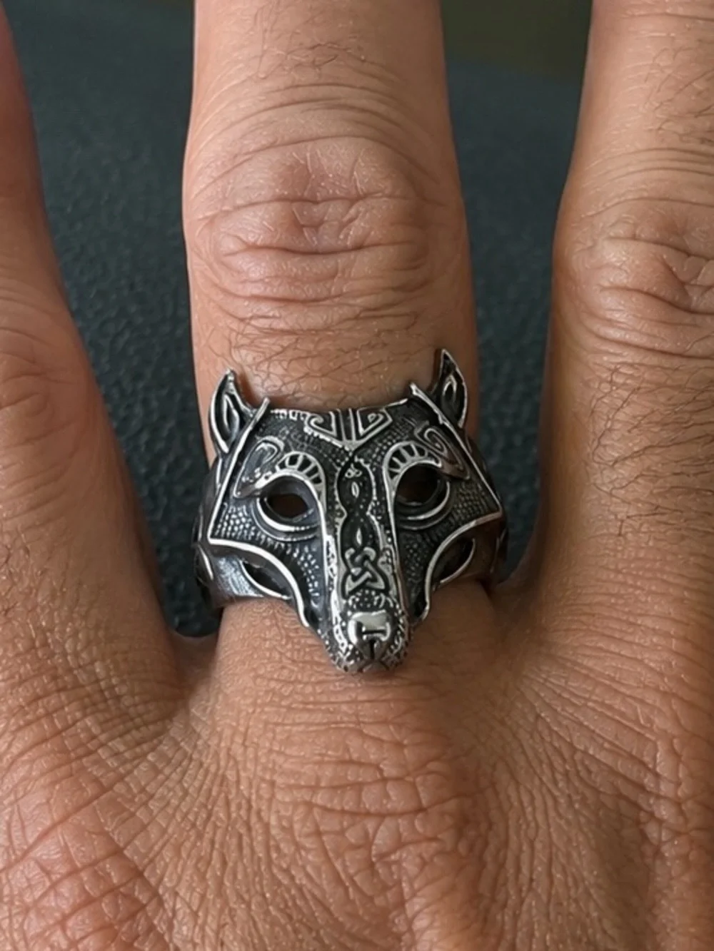 Stainless steel wolf head ring size 12